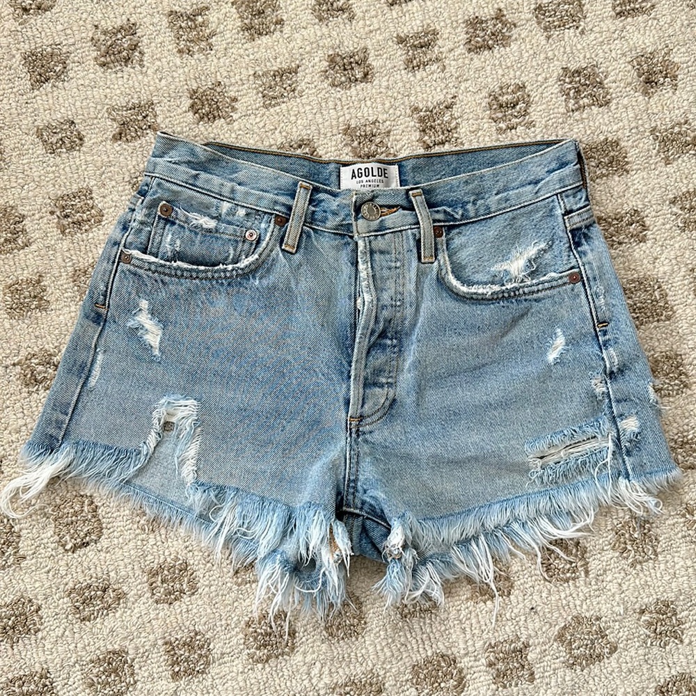 Agolde Parker Light Wash Distressed High-Waisted Shorts in Swapmeet